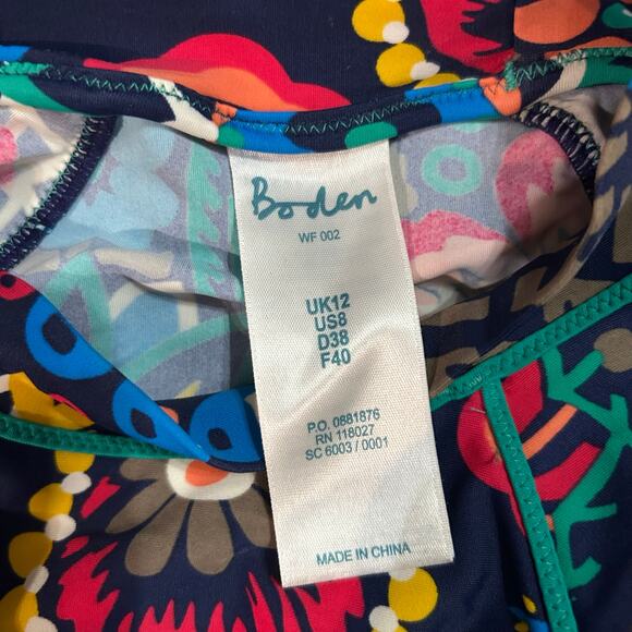 Boden Rashguard Womens Size 8 Long Sleeve Swim Top Navy Floral Paisley Modest - Picture 4 of 6